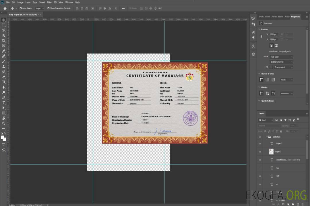Modèle PSD de certificat de mariage en Suède template